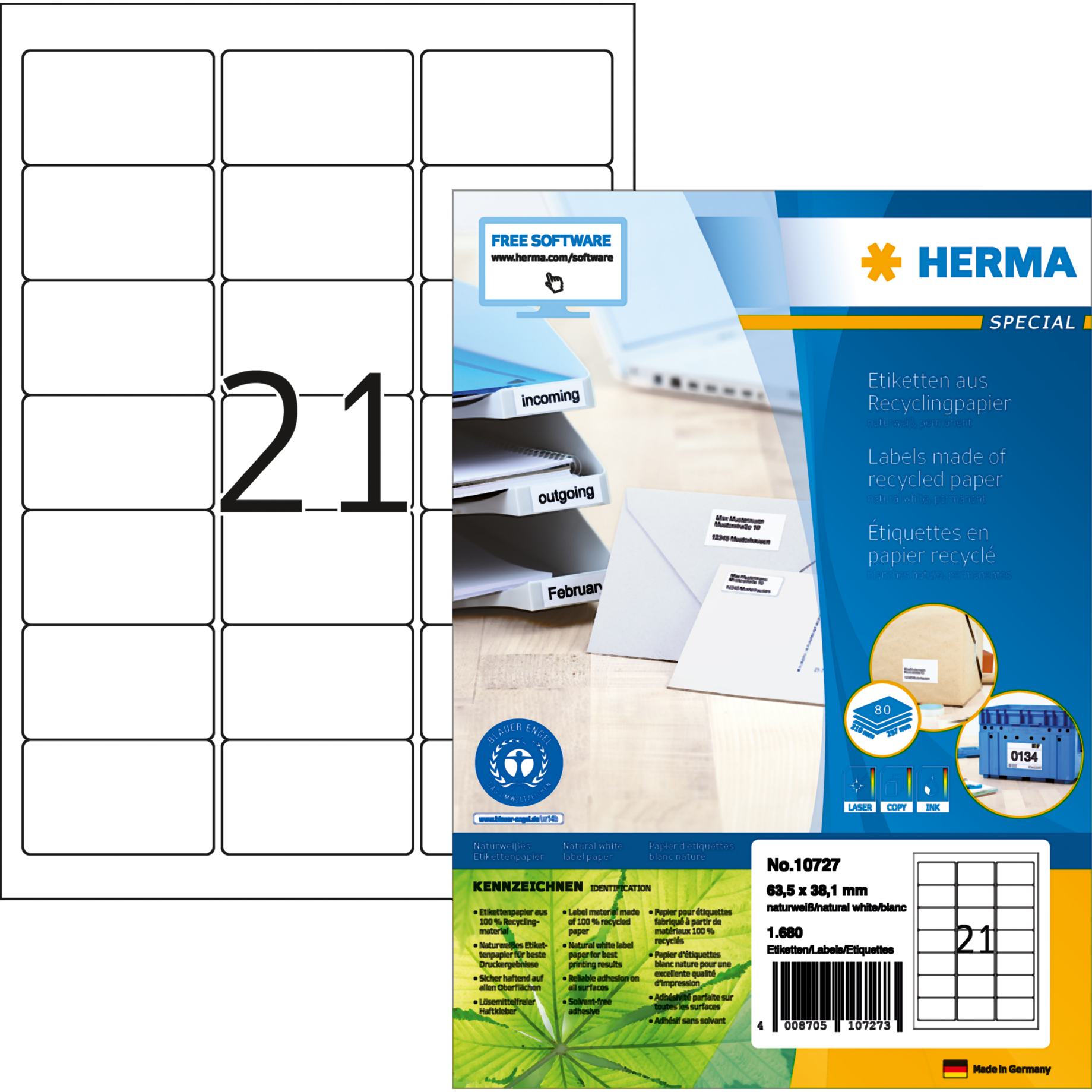 Etikett Recycling, Premium Qualität, PG mit 80 Blatt