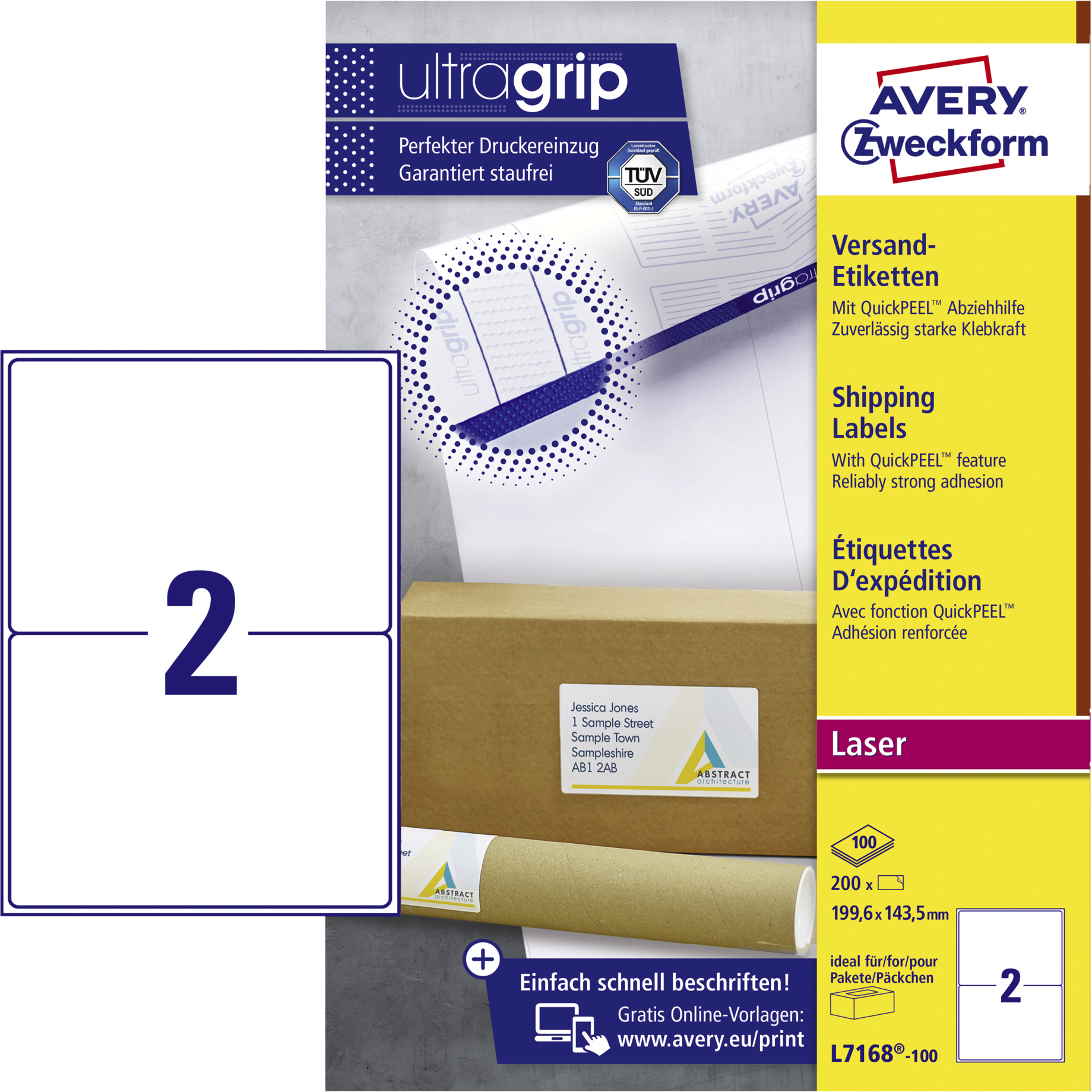 Versand-Etikett für Laserdrucker, ultragrip, für Pakete und Päckchen