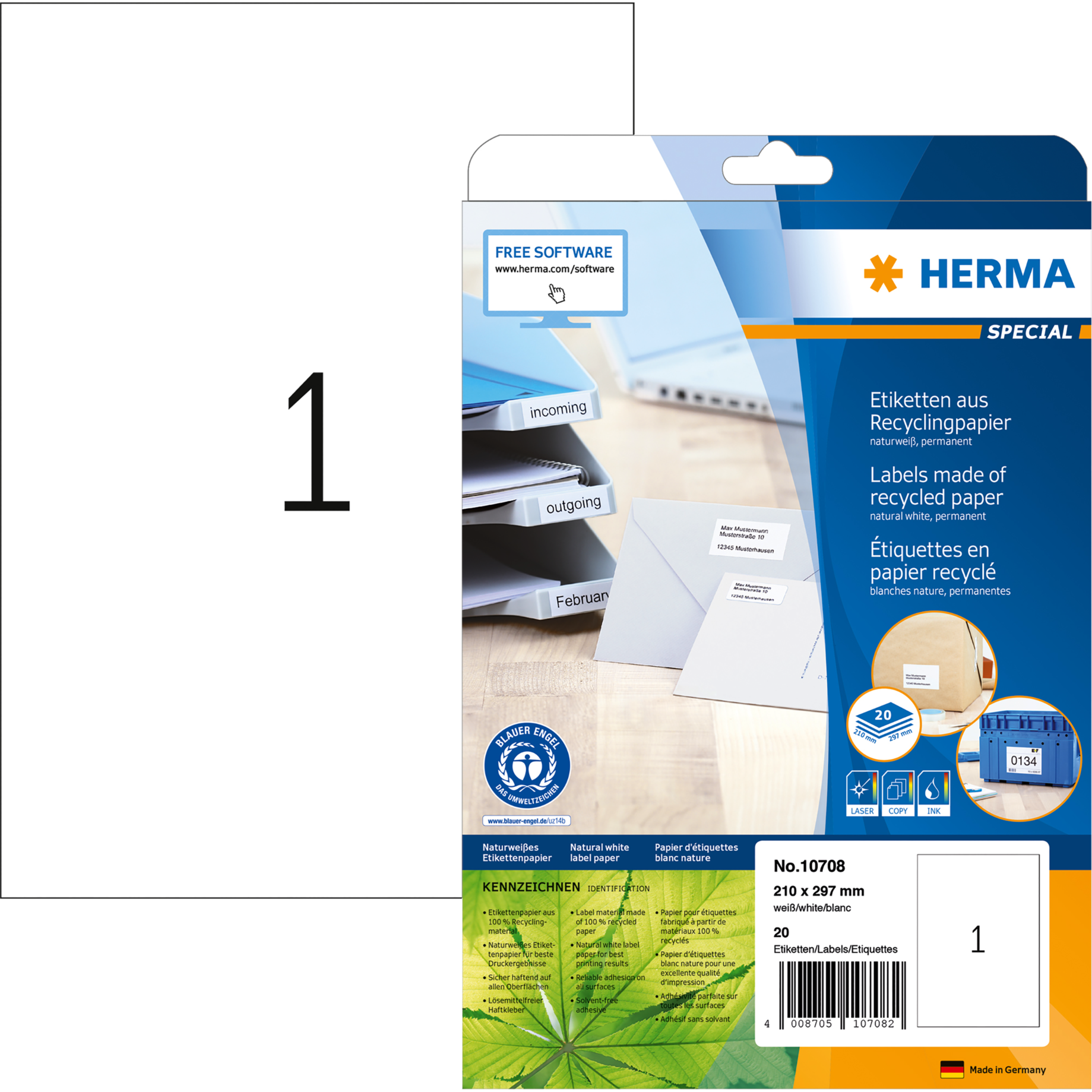 Etikett Recycling, Premium Qualität, PG mit 20 Blatt