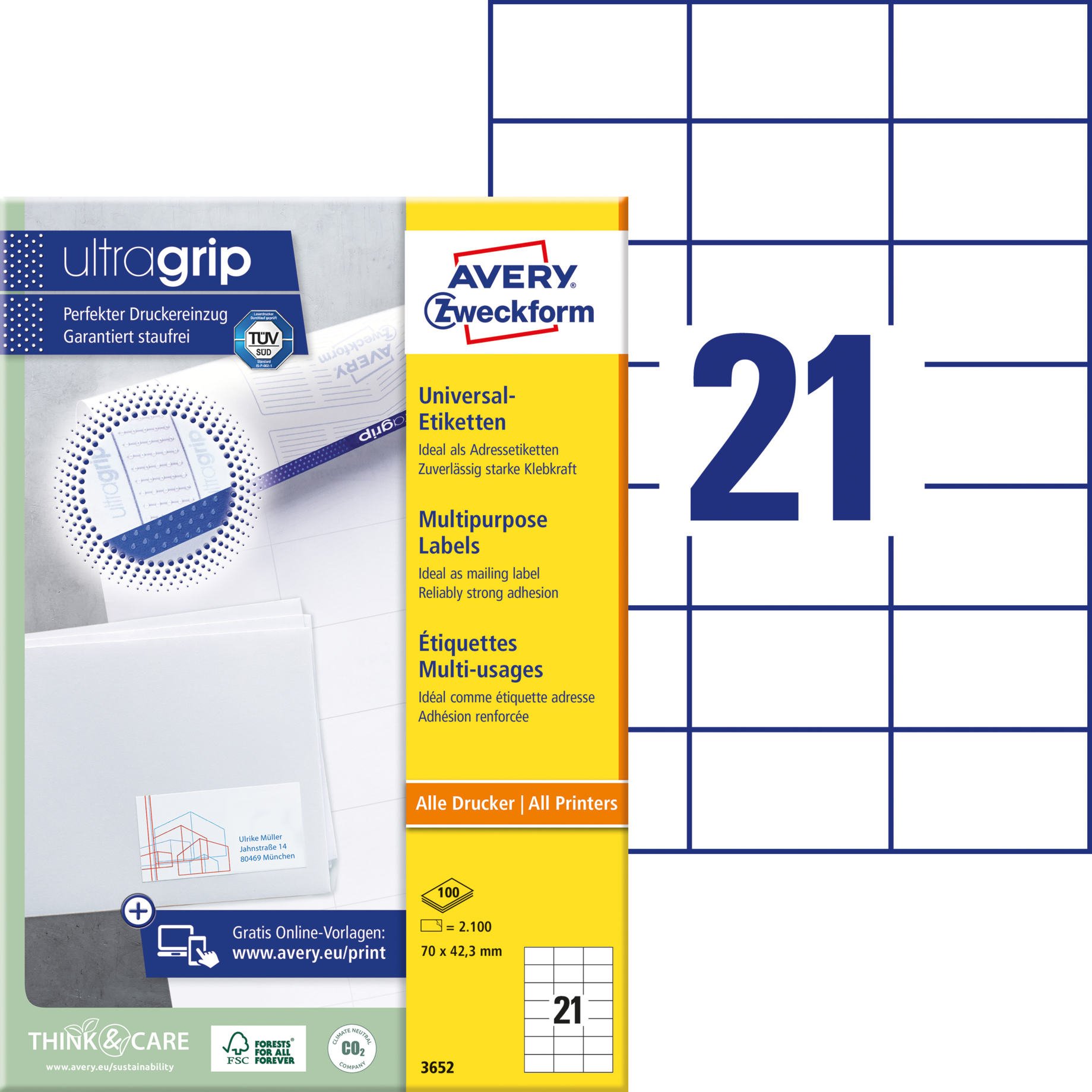 Universal-Etikett, ultragrip, 70 mm breit