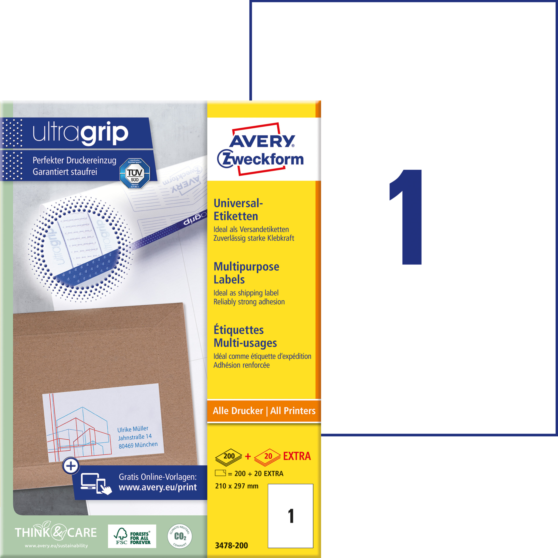 Universal-Etikett ultragrip + 20 Blatt EXTRA
