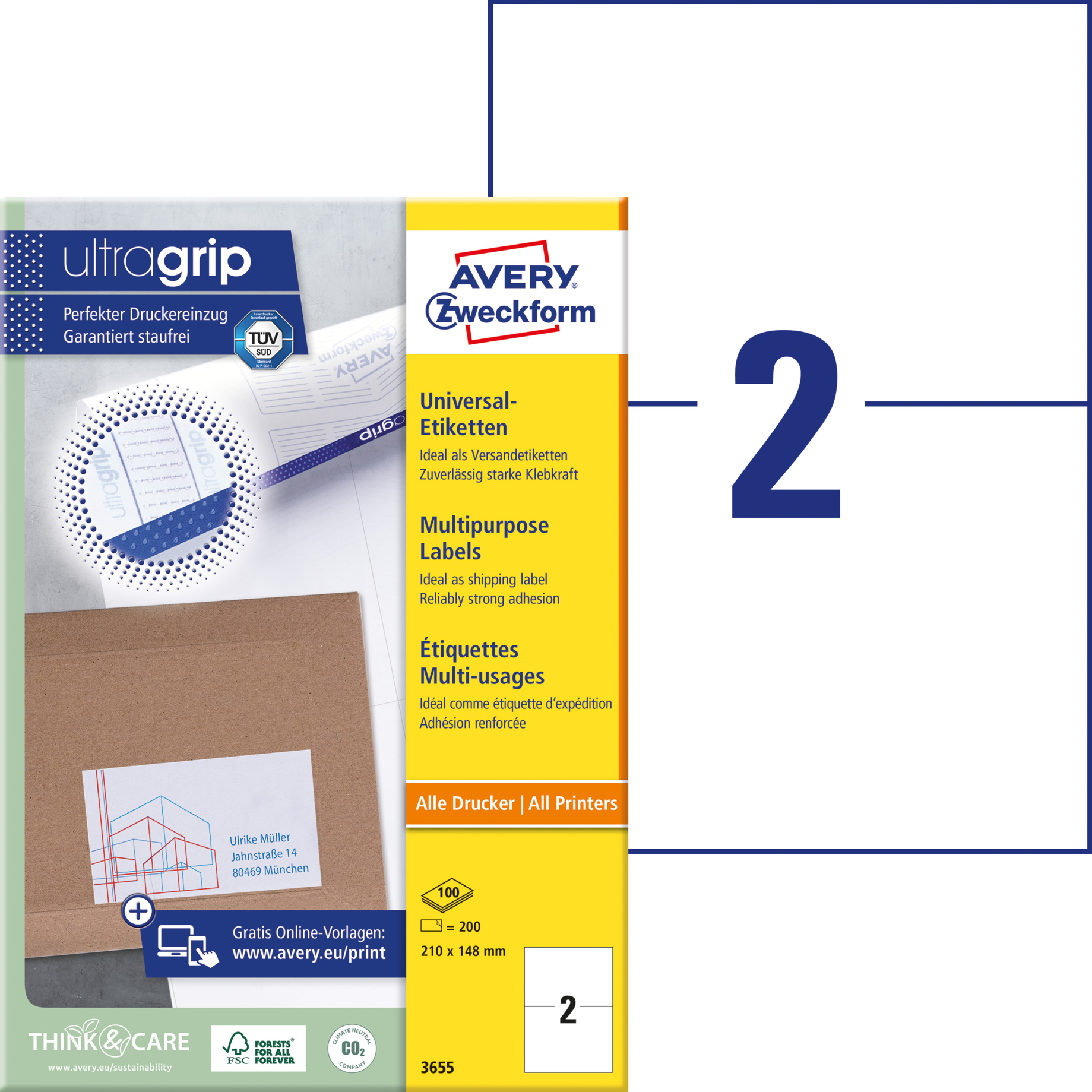 Universal-Etikett, ultragrip, 210 mm breit