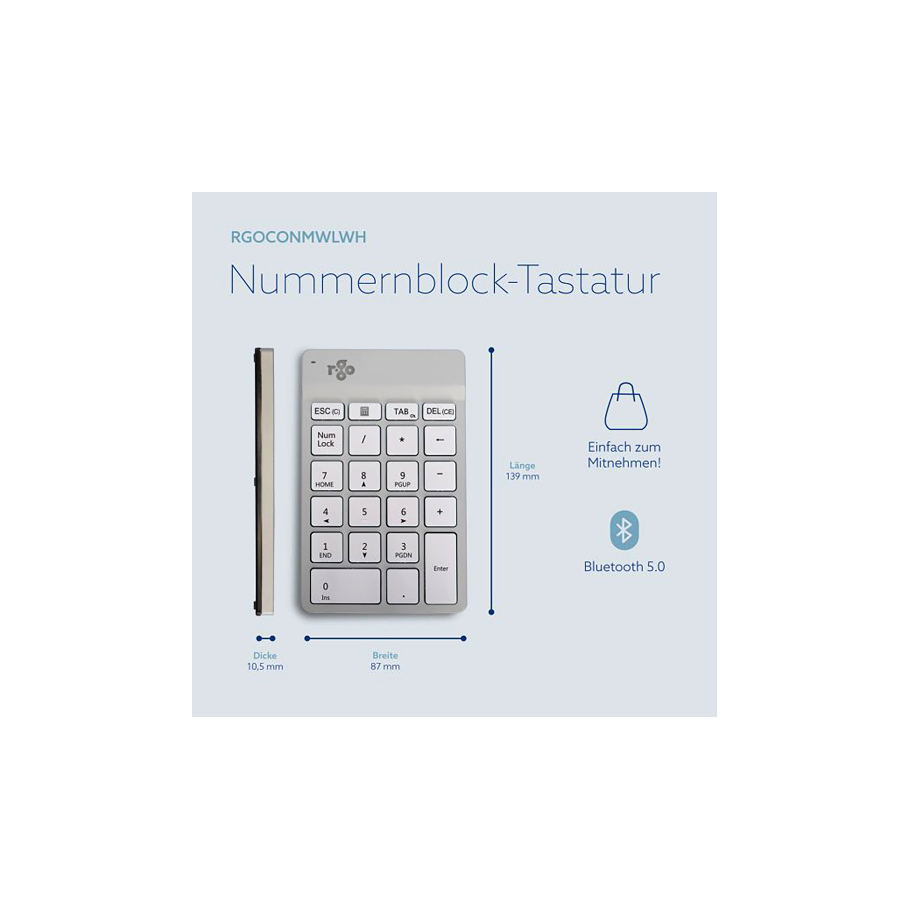 Tastatur Nummernblock R-Go Break Bluetooth 5.0