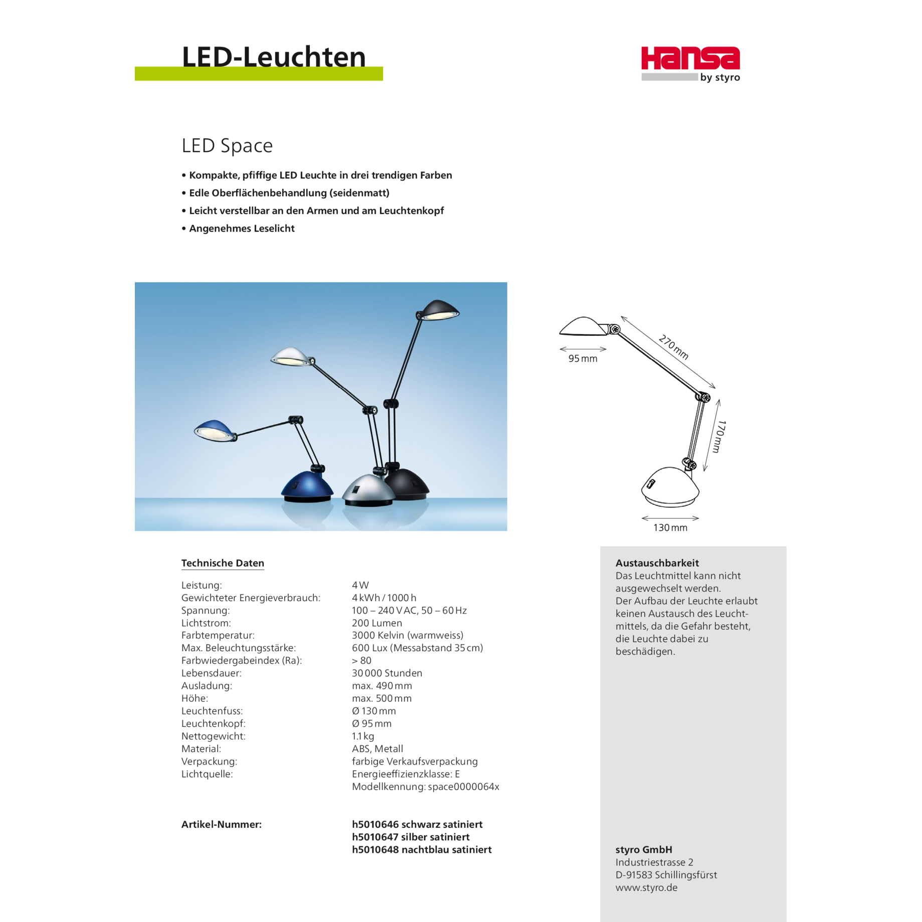 Schreibtischleuchte LED Space