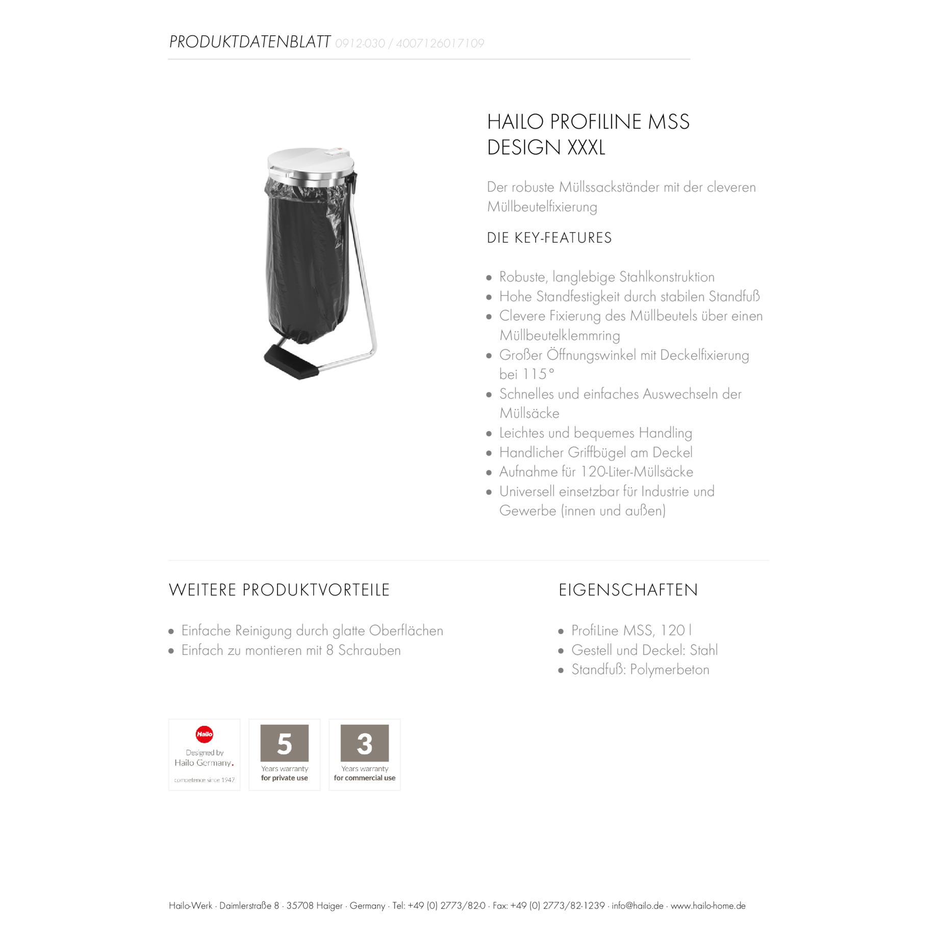 Müllsackständer ProfiLine MSS Design XXXL, 120 l