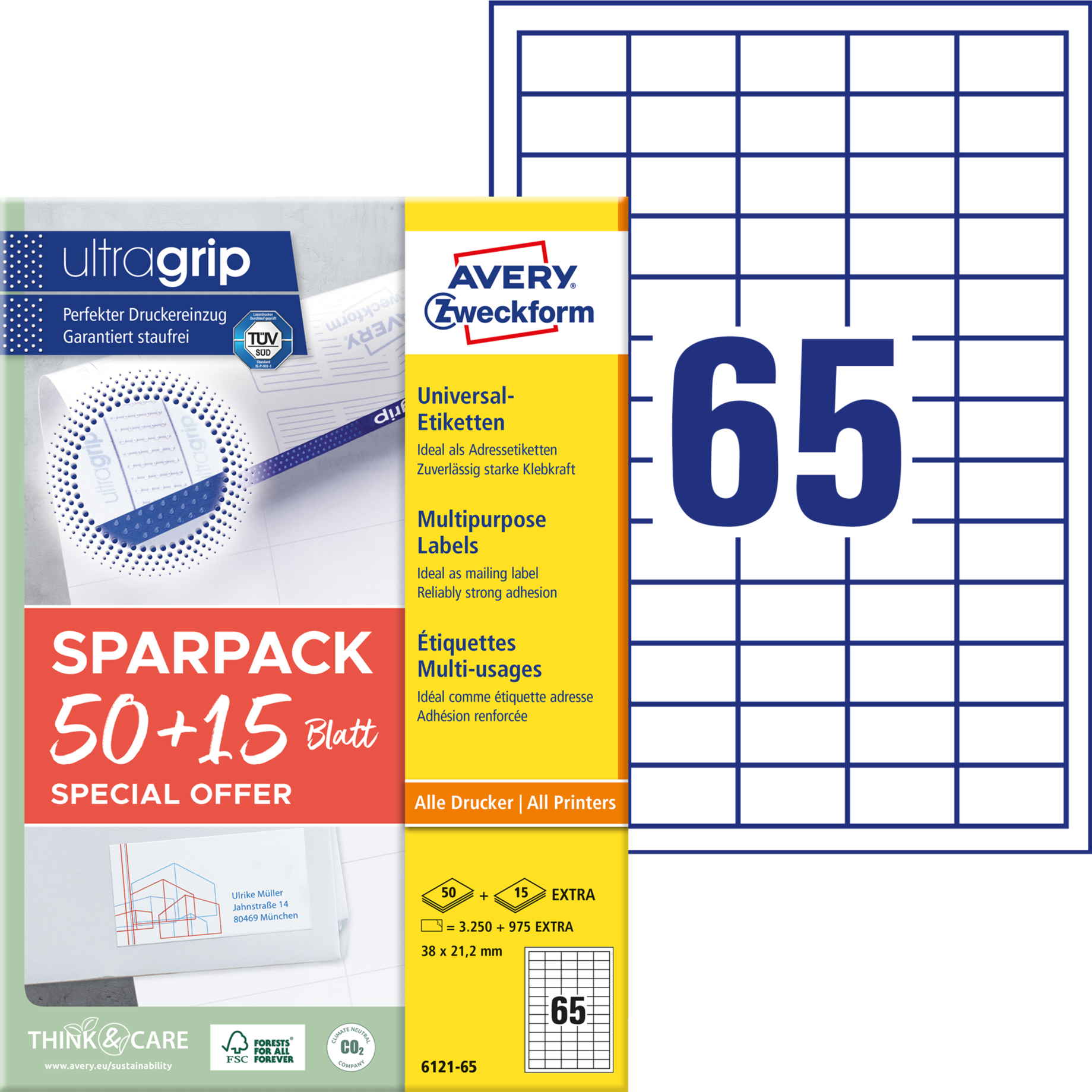 Universal-Etikett ultragrip + 15 Blatt EXTRA