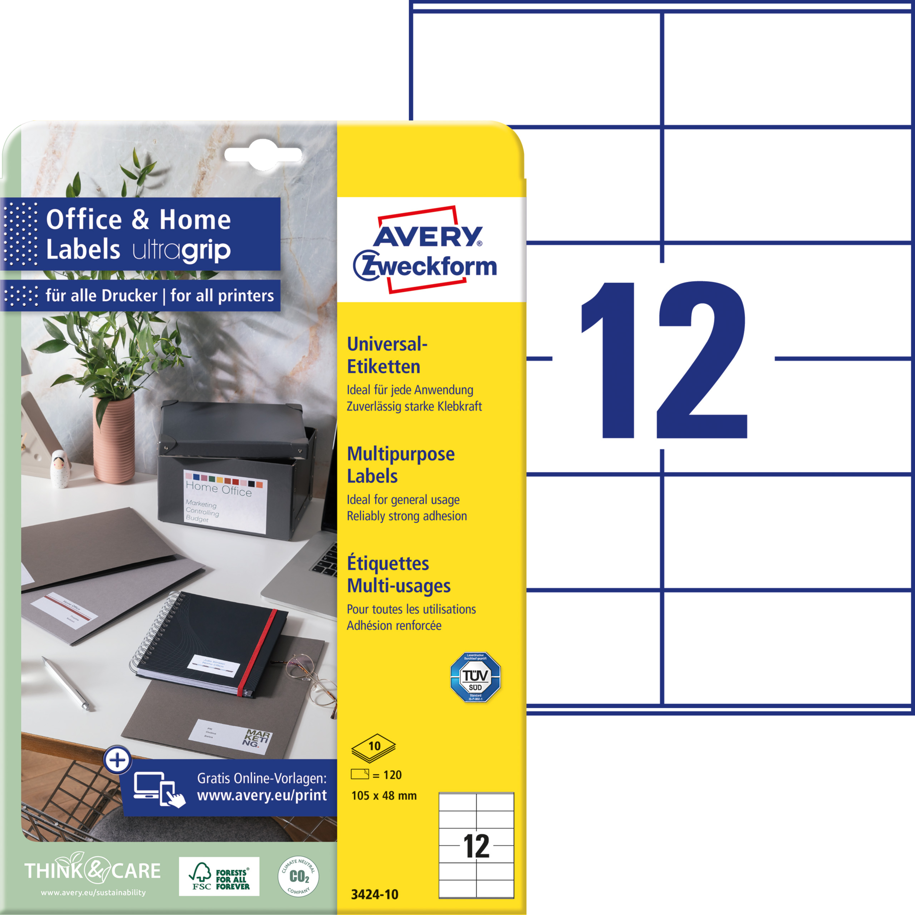 Universal Etikett Office & Home, ultragrip, 105 mm breit