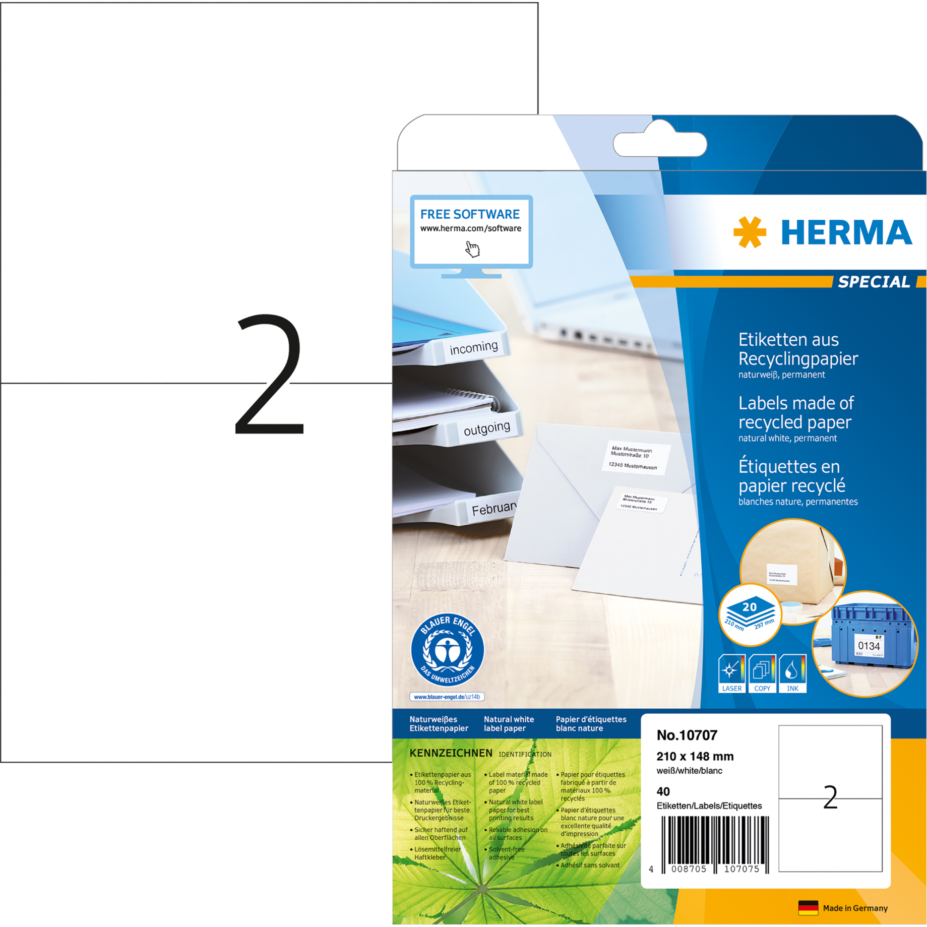 Etikett Recycling, Premium Qualität, PG mit 20 Blatt