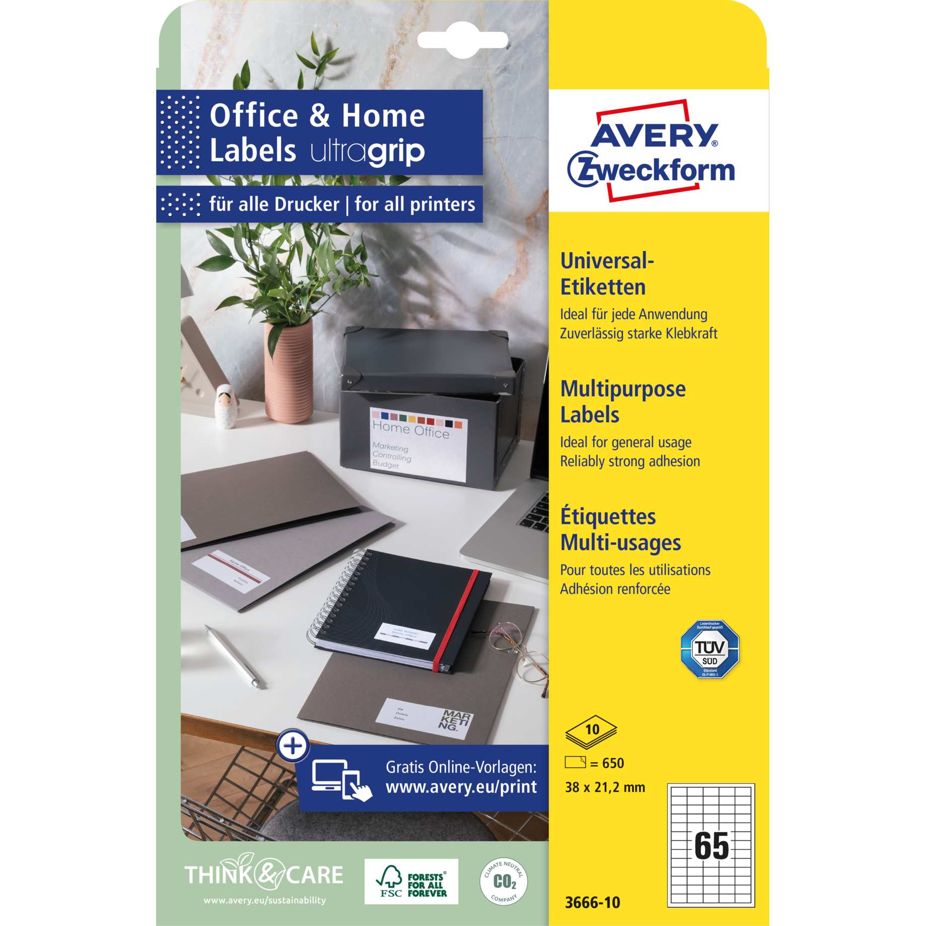Universal Etikett Office & Home, ultragrip, mit umlaufendem Rand
