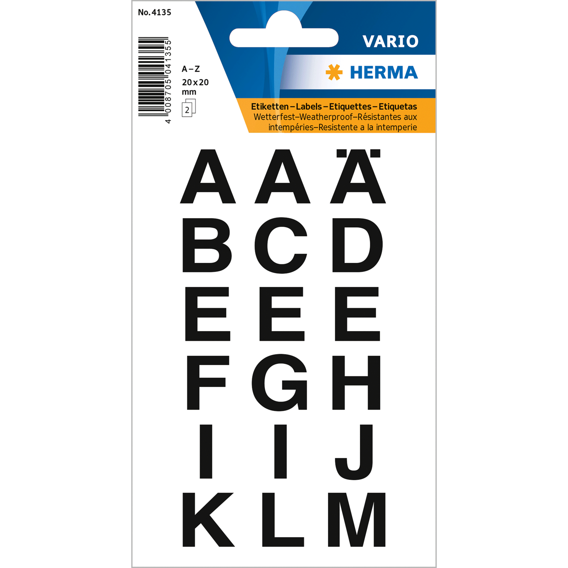Buchstabenetikett A-Z, wetterfest