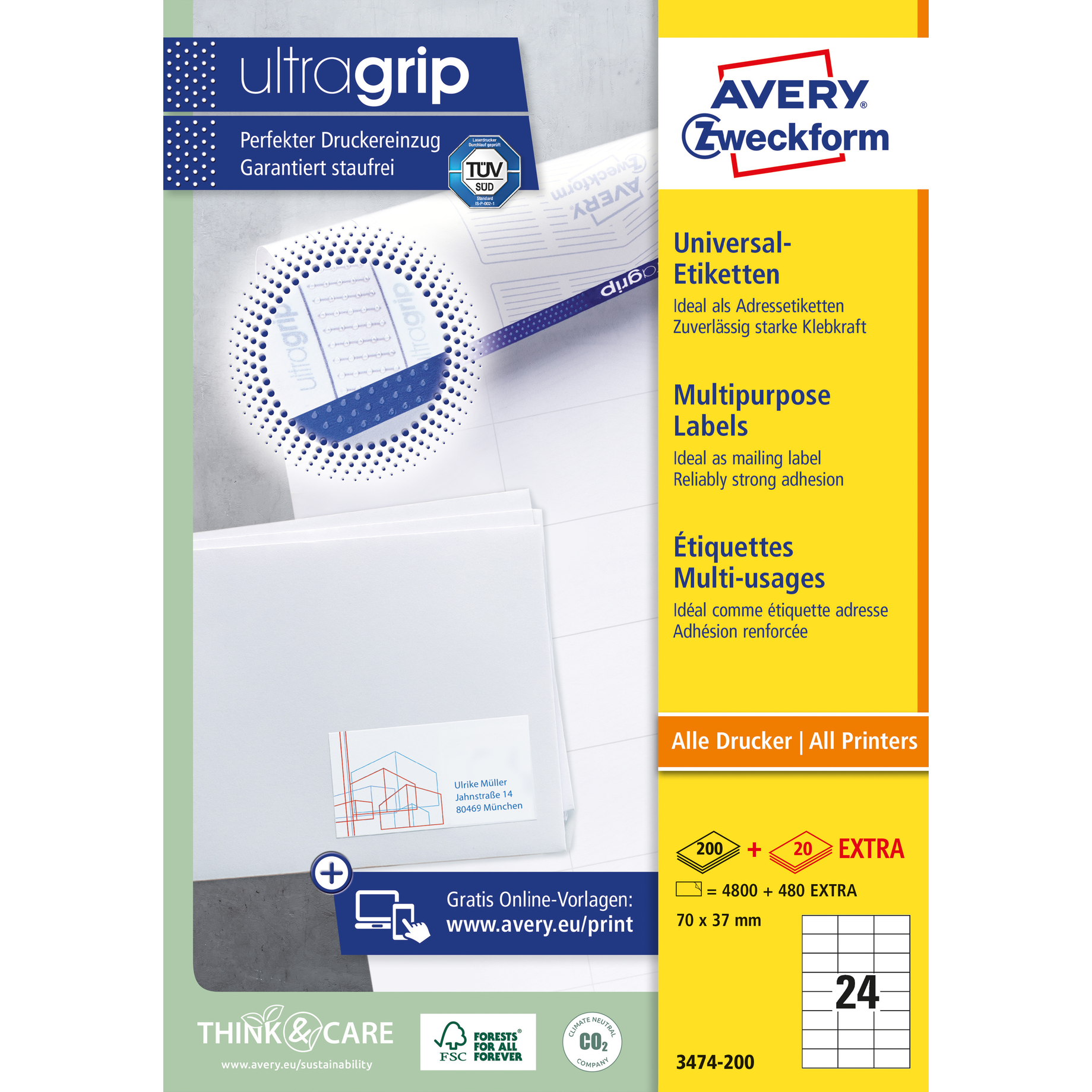 Universal-Etikett ultragrip + 20 Blatt EXTRA