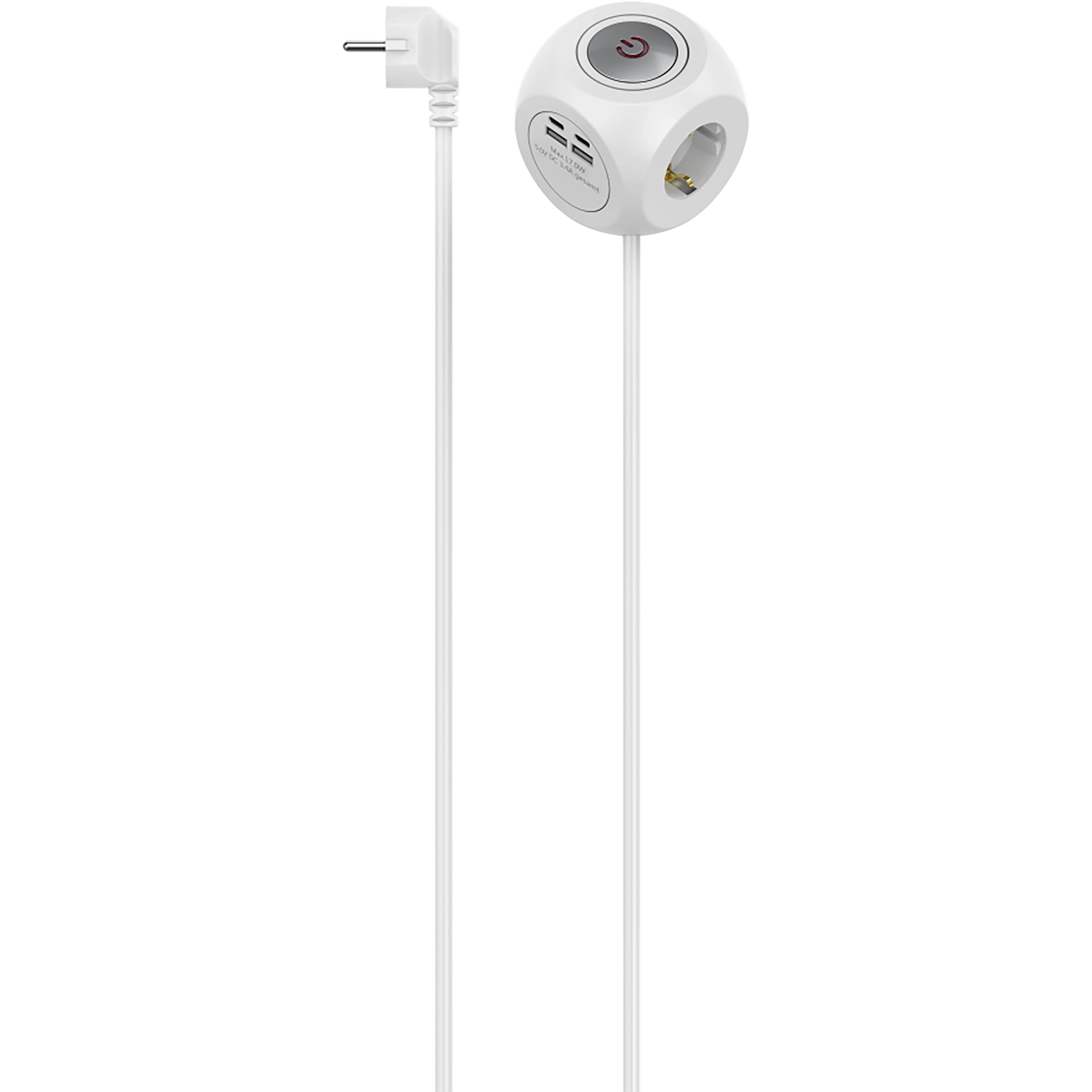 Steckdosenwürfel 3-fach, USB-C/A mit Schalter