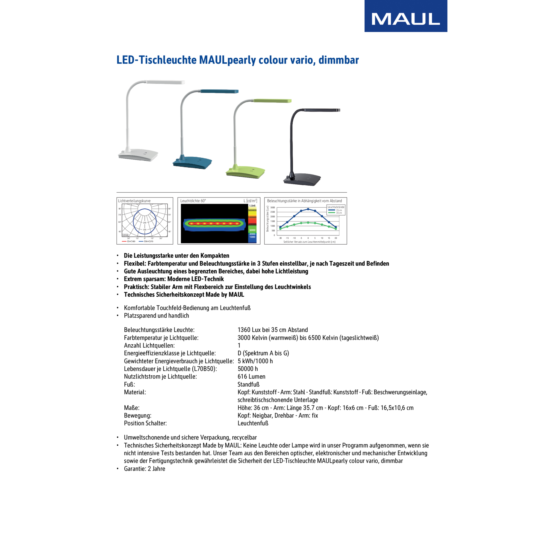 LED-Tischleuchte MAULpearly colour vario, dimmbar LED-Tischleuchte MAULpearly colour vario, dimmbar