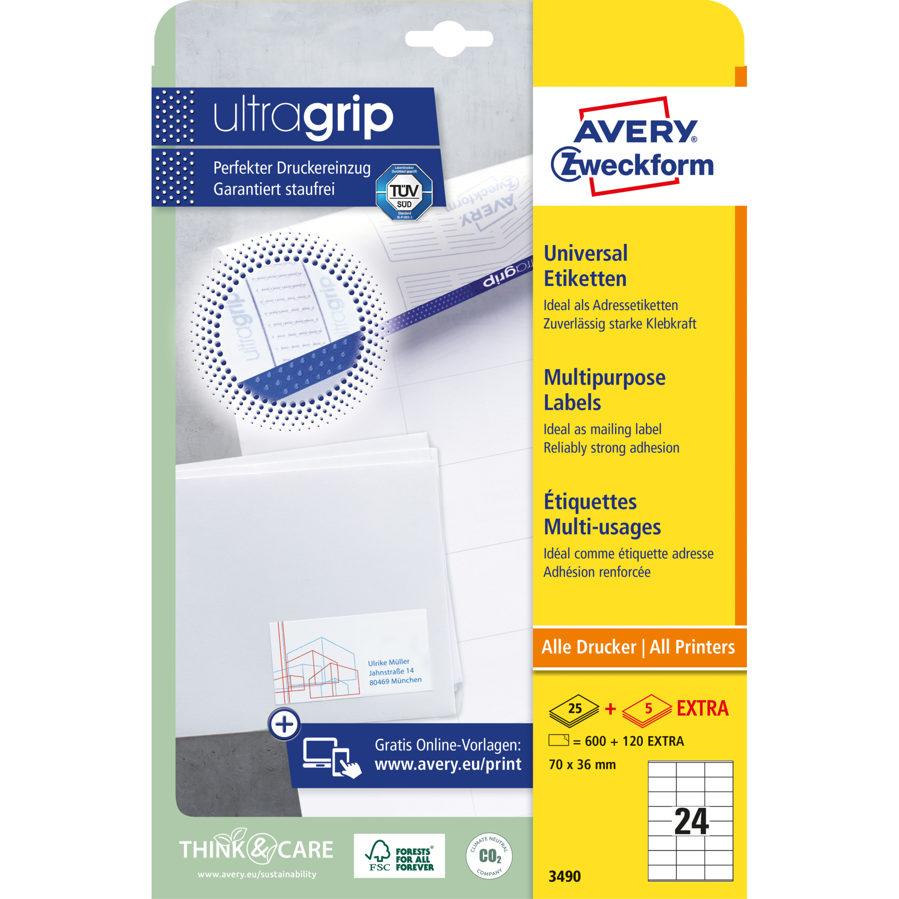 Universal-Etikett ultragrip + 5 BLatt extra