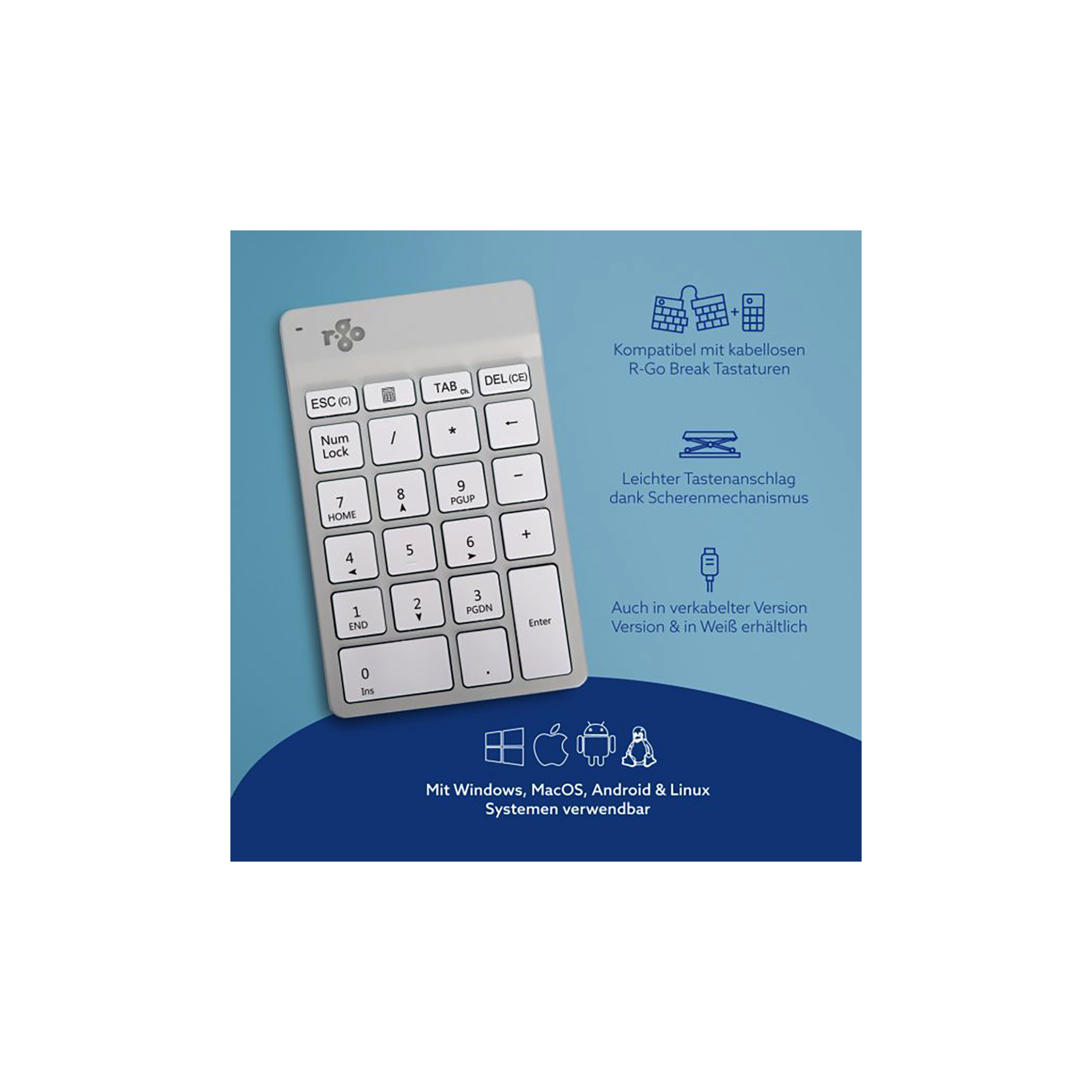 Tastatur Nummernblock R-Go Break Bluetooth 5.0