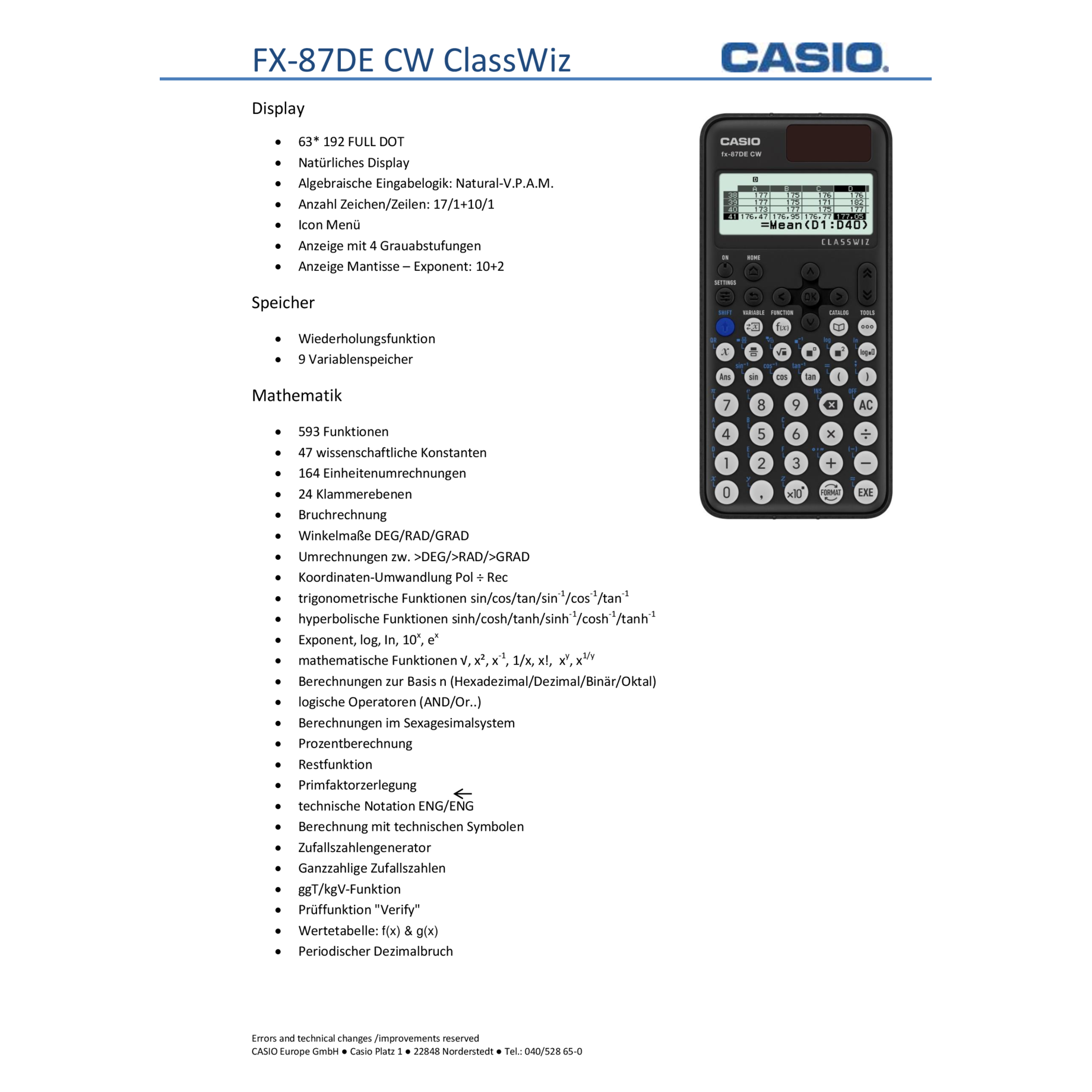 Taschenrechner FX-87DE CW ClassWiz