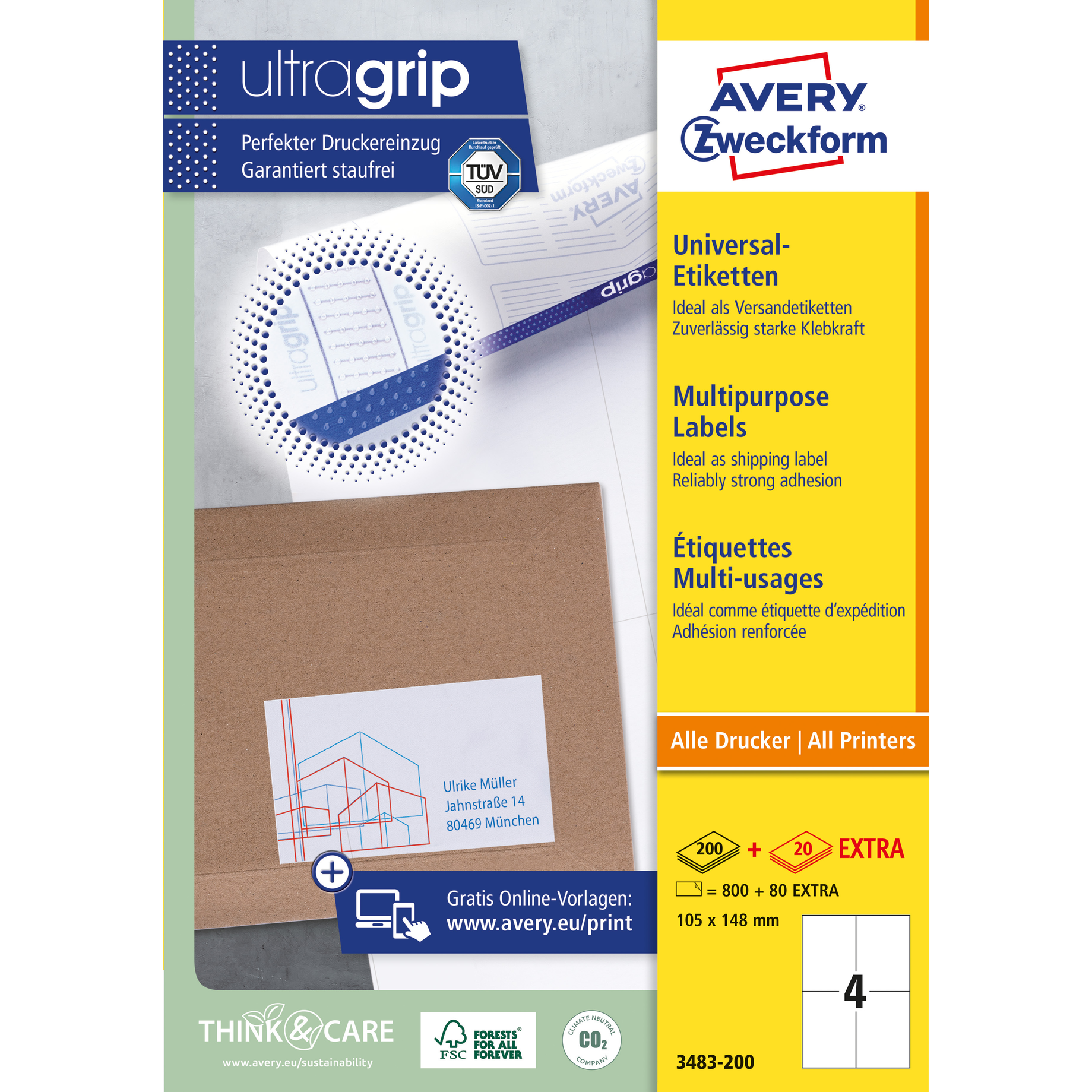 Universal-Etikett ultragrip + 20 Blatt EXTRA