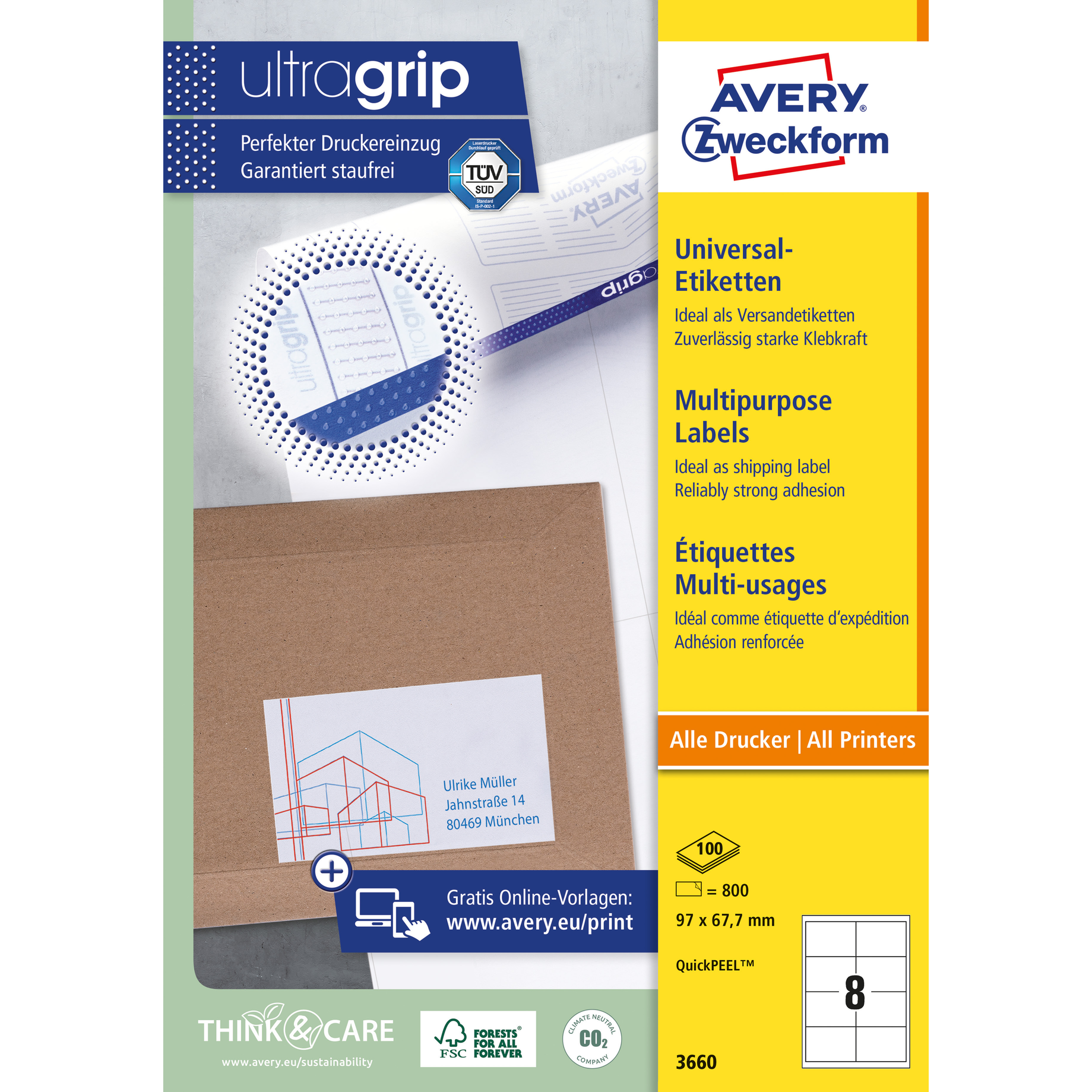 Universal-Etikett, ultragrip, 97 mm breit, umlaufender Rand