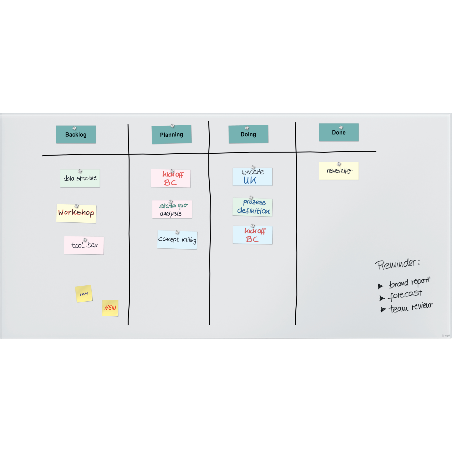 Glas-Whiteboard Artverum, matte Oberfläche