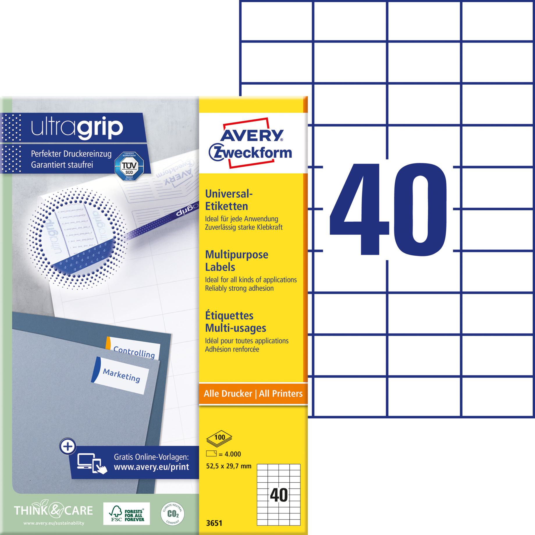 Universal-Etikett, ultragrip, 52,5 mm breit