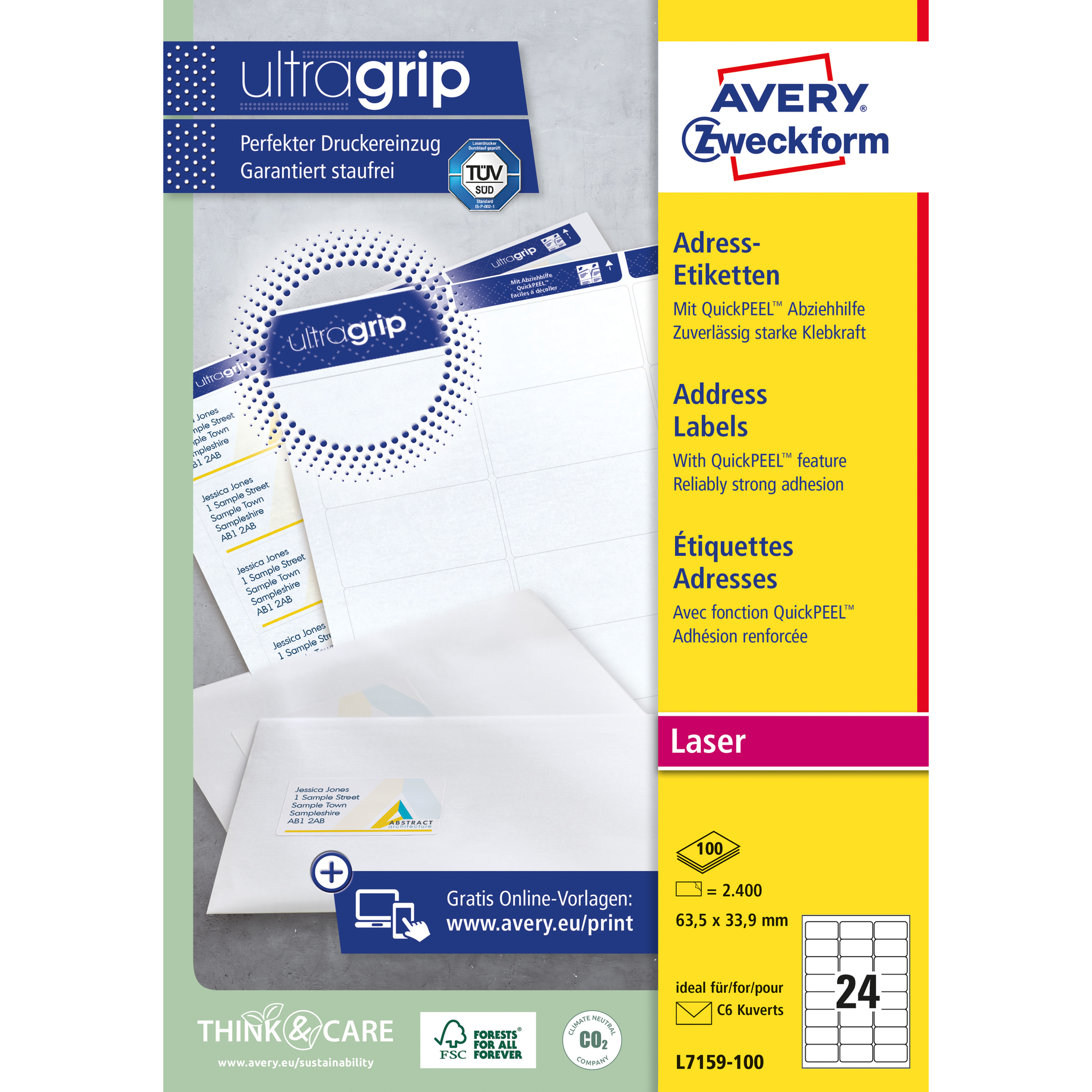 Adress-Etikett für Laserdrucker, ultragrip, umlaufender Rand