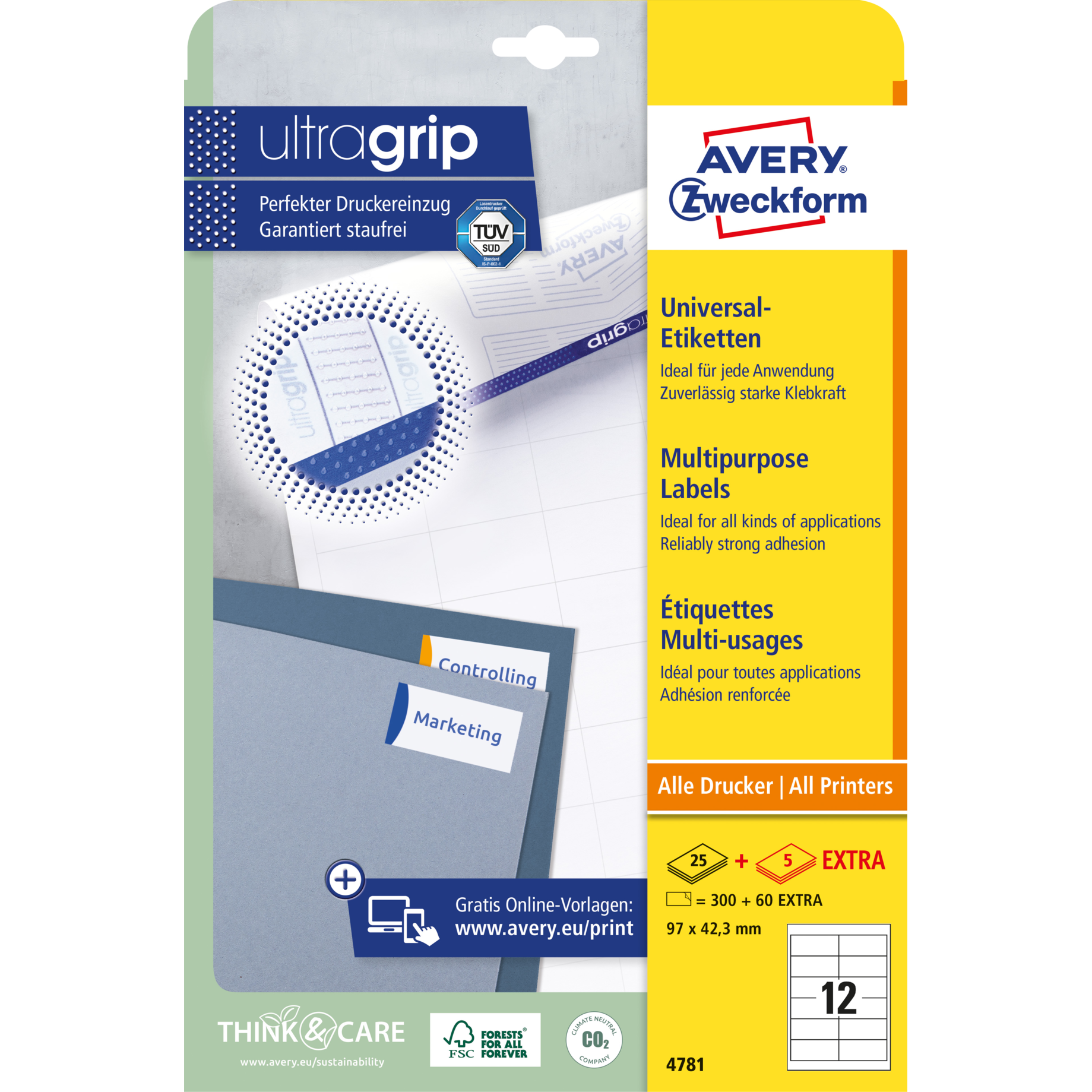 Universal-Etikett ultragrip + 5 BLatt extra