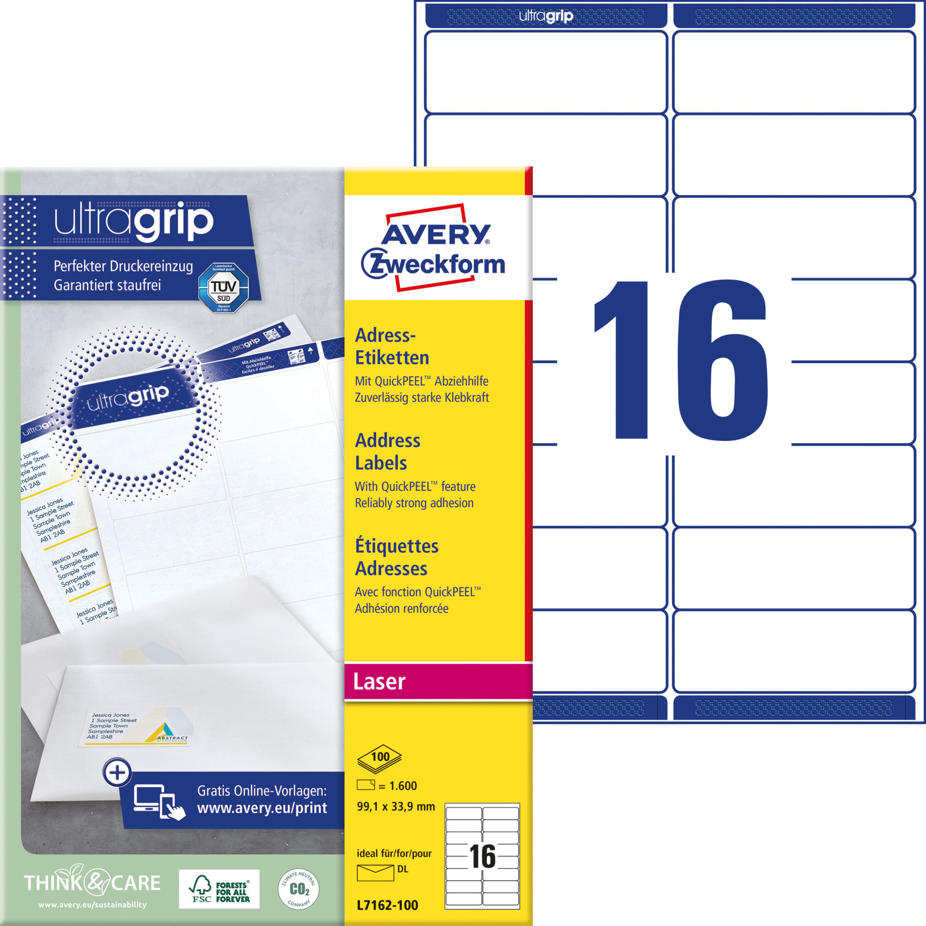 Adress-Etikett für Laserdrucker, ultragrip, umlaufender Rand