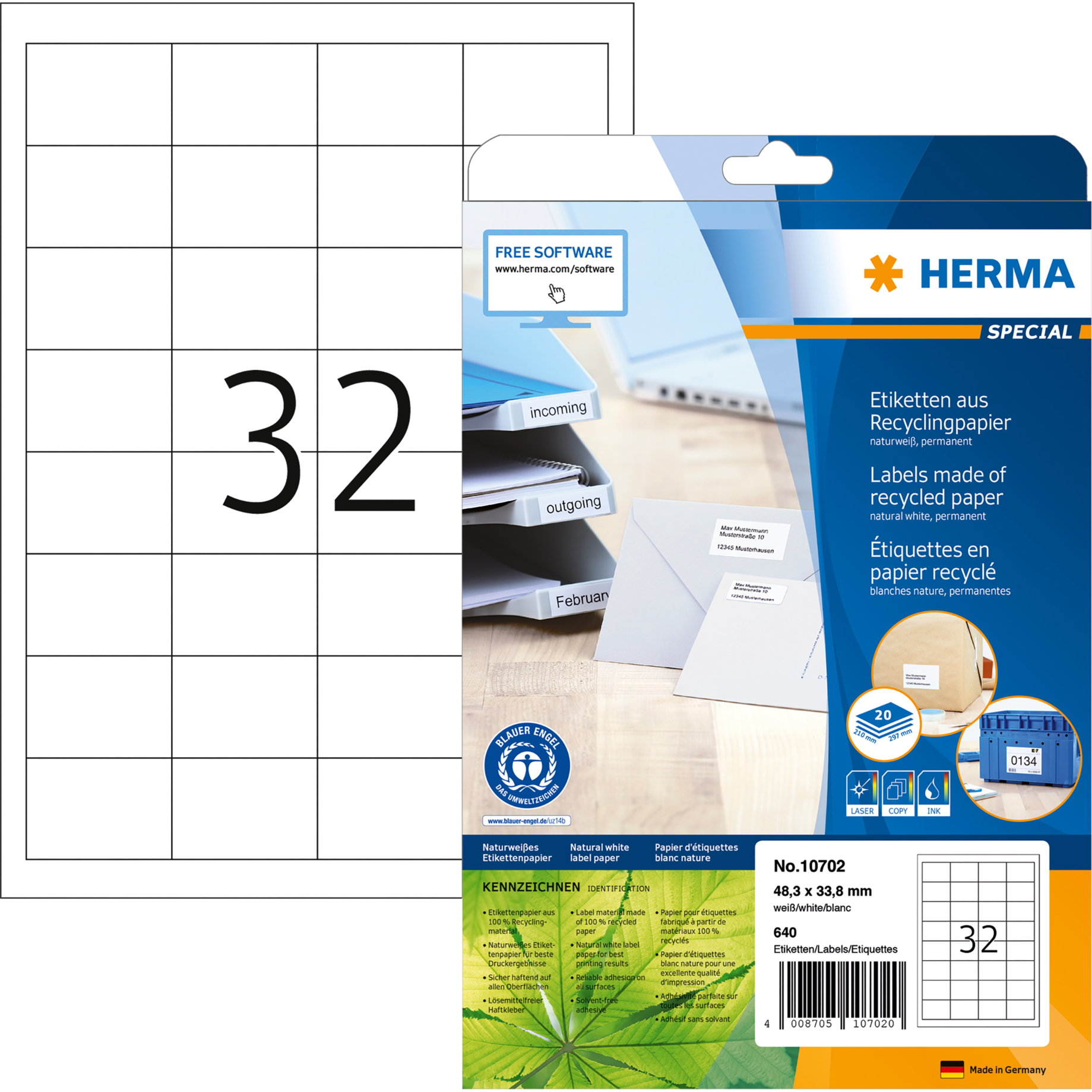 Etikett Recycling, Premium Qualität, PG mit 20 Blatt