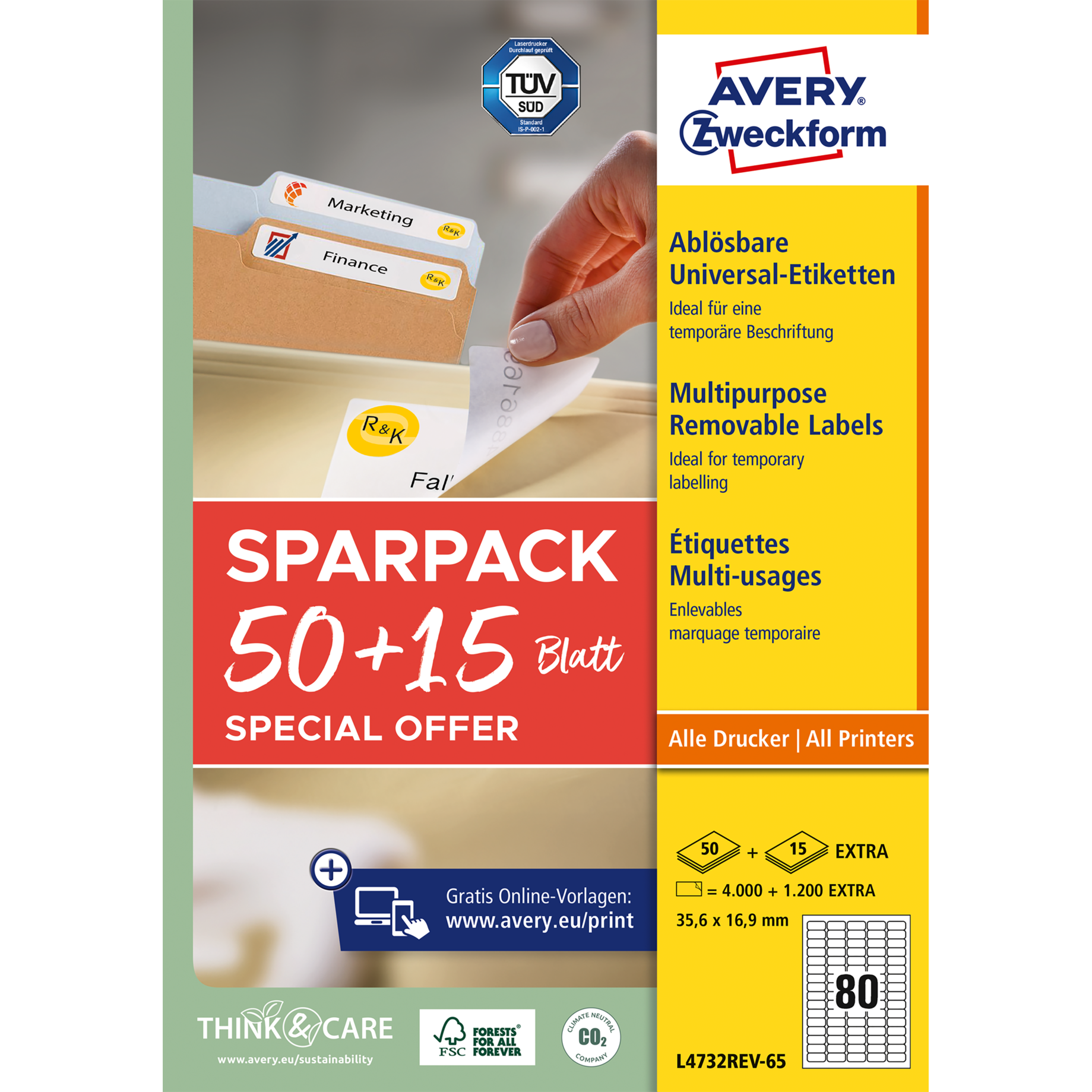 Universal-Etikett ablösbar + 15 Blatt EXTRA