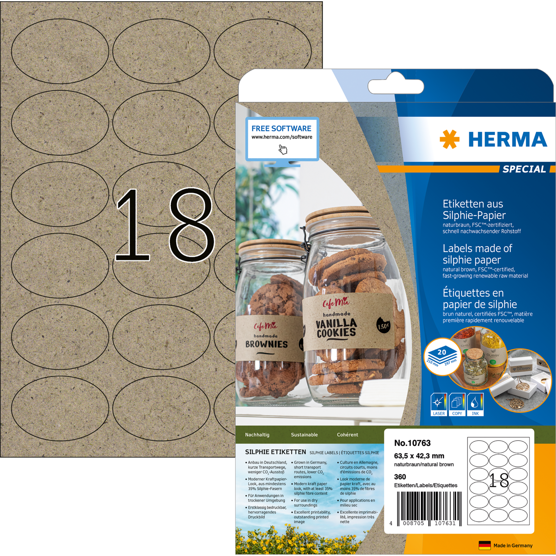 Etikett aus Silphie-Papier, permanent haftend, oval