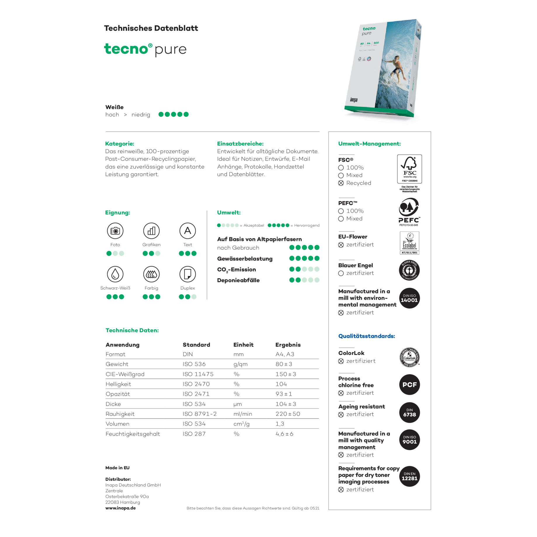 Kopierpapier Recycling tecno® pure