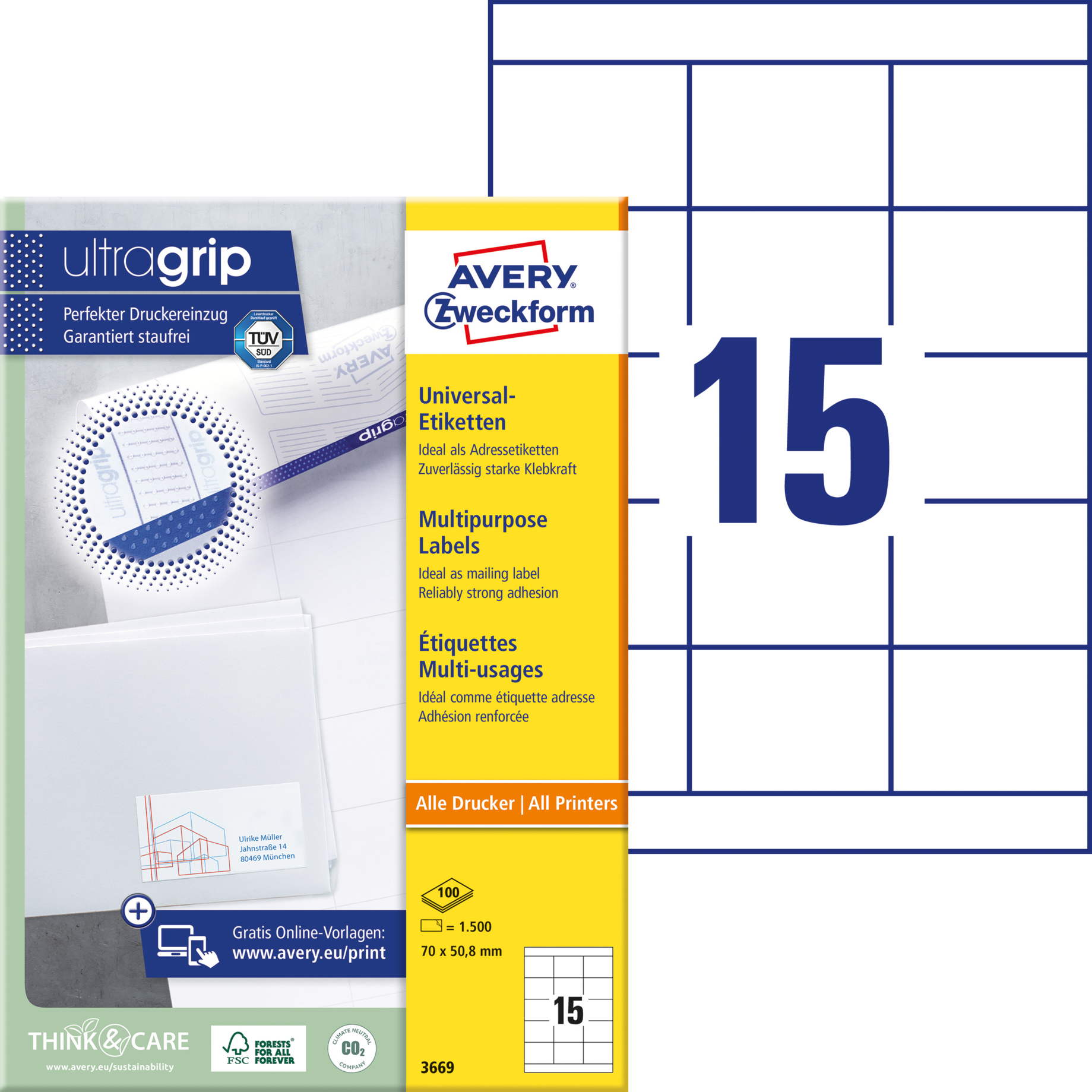 Universal-Etikett, ultragrip, 70 mm breit