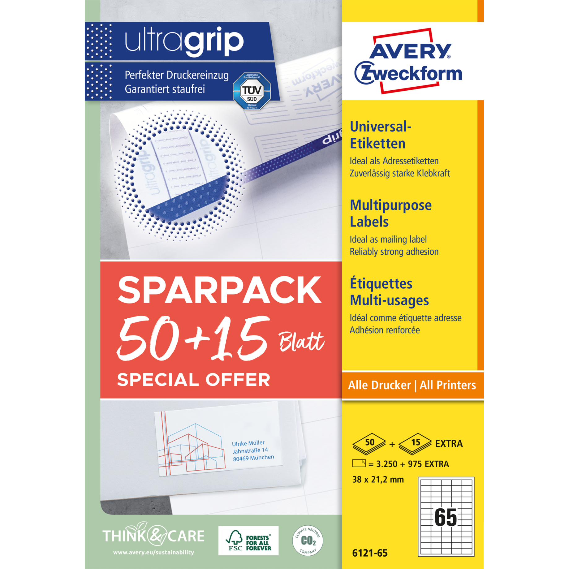 Universal-Etikett ultragrip + 15 Blatt EXTRA
