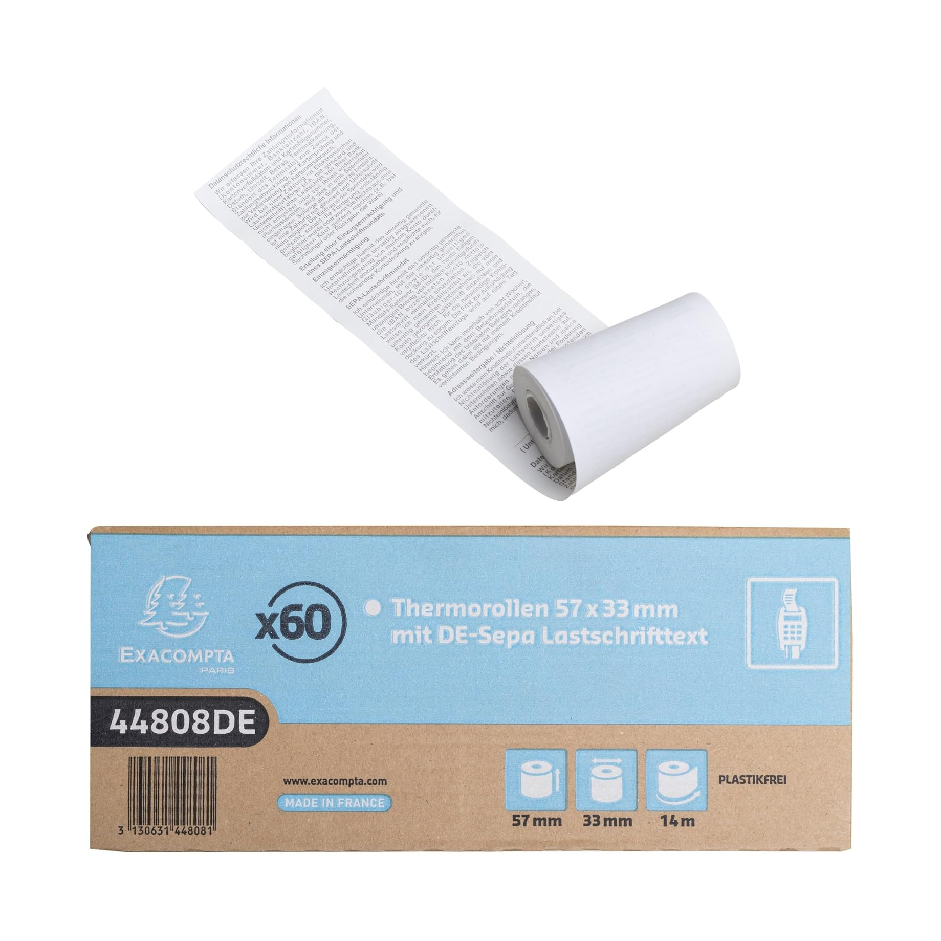 Thermo-Kassenrolle mit DE-Sepa Lastschriftentext