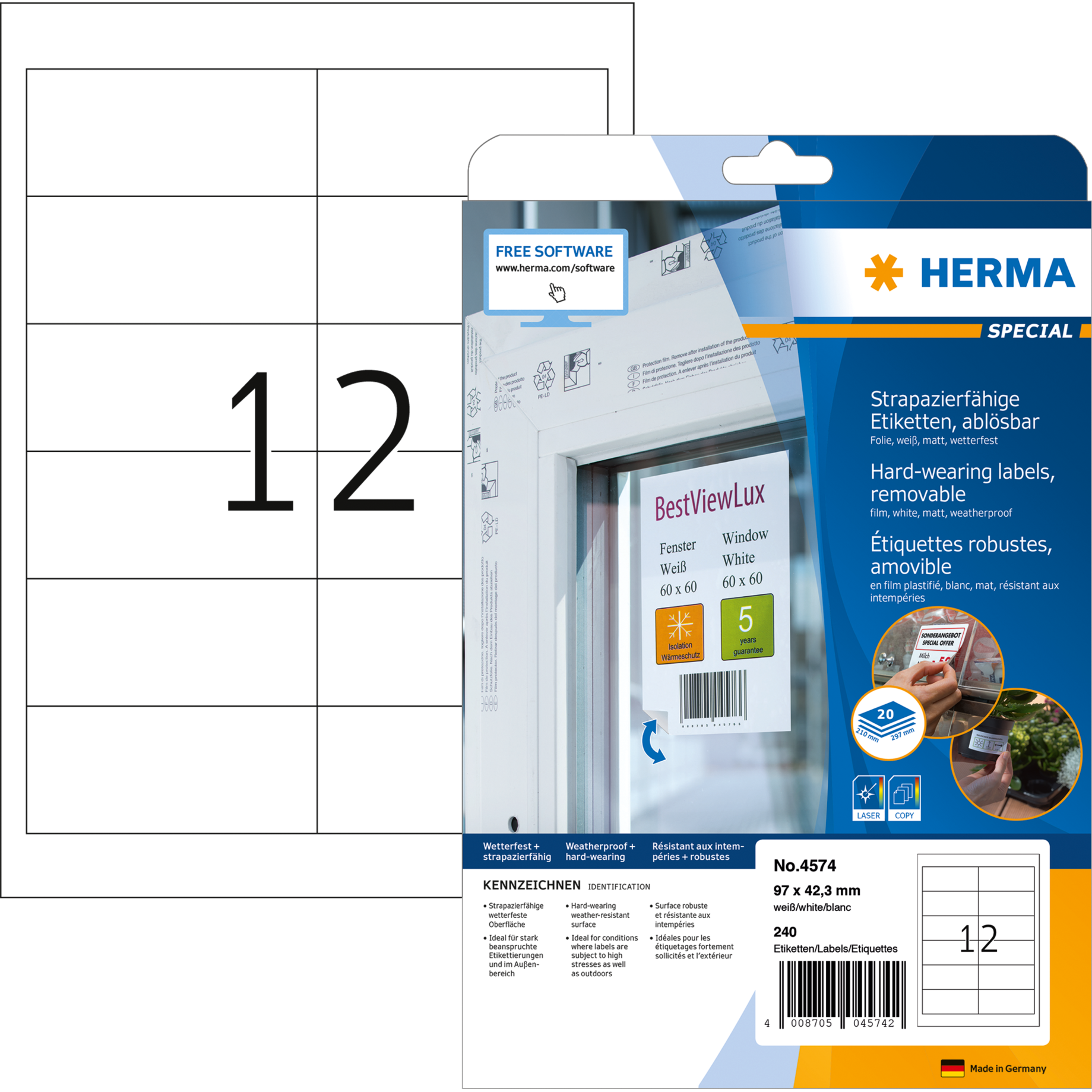 Folien-Etikett wetterfest, ablösbar, mit Rand, ohne Rundung