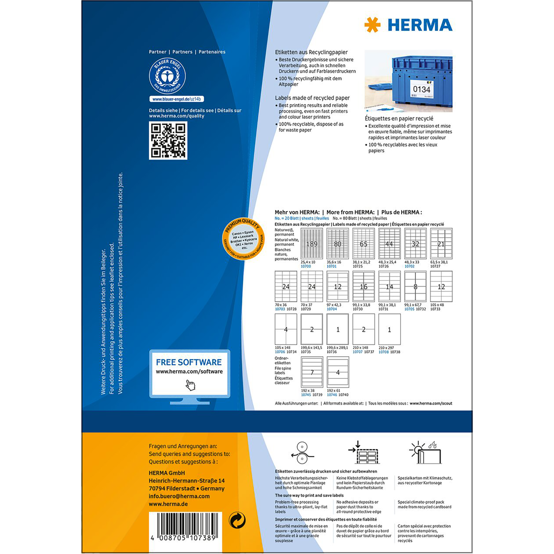 Etikett Recycling, Premium Qualität, PG mit 80 Blatt