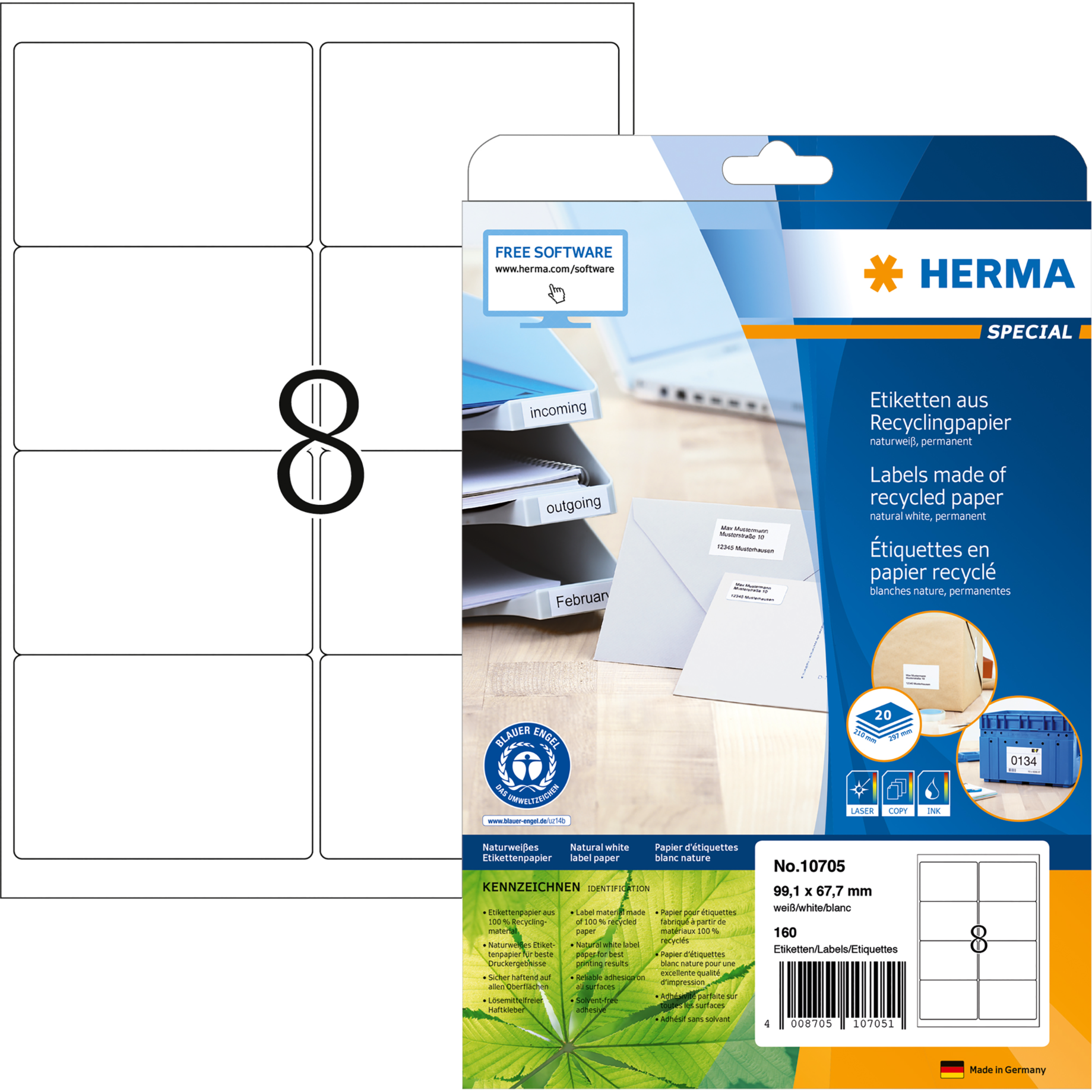 Etikett Recycling, Premium Qualität, PG mit 20 Blatt