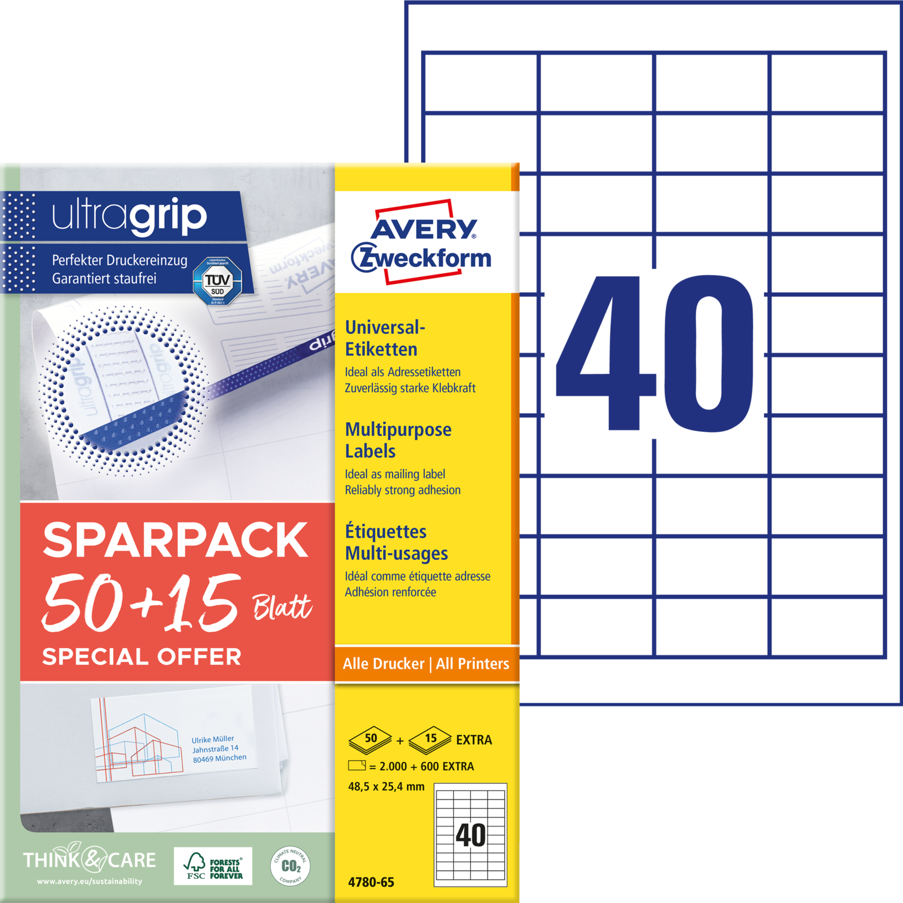 Universal-Etikett ultragrip + 15 Blatt EXTRA